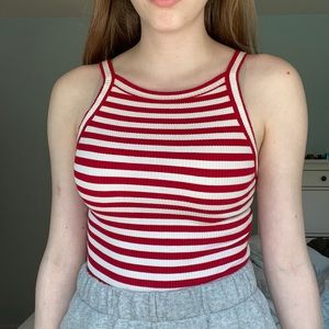 Red and white striped ribbed tank top from Garage